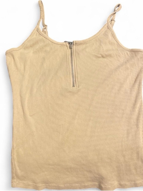 Guess Tops - GUESS Trendy Y2K Beige Ribbed Zip Front Tank Top
